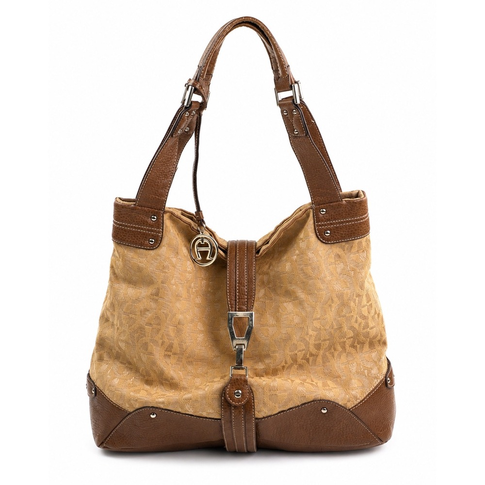 Etienne Aigner Vintage Y2K Brown Monogram Leather Shoulder Bag Purse